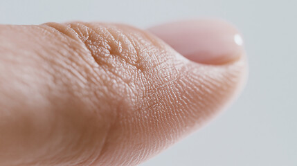 Fototapeta premium An extreme macro photograph captures the natural texture of a human finger, highlighting fine skin lines, creases.