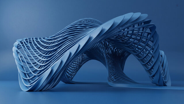 Futuristic parametric architectural pavilion model in monochromatic blue color.