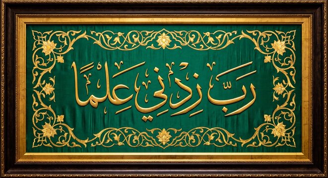 Arabic Calligraphy Verse Green Fabric Gold Frame