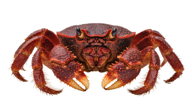 Red spiny crab with sharp claws, isolated on transparent background