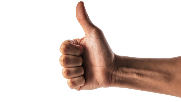 Human hand giving thumbs up gesture, isolated on transparent background