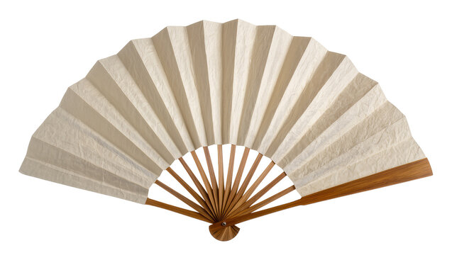 Traditional Japanese paper fan with wooden ribs, isolated on transparent background