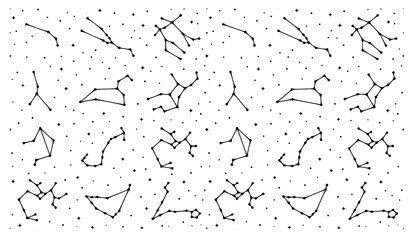 Seamless Zodiac Constellation Pattern Minimal Line Stars Universe Background © Md Monirul