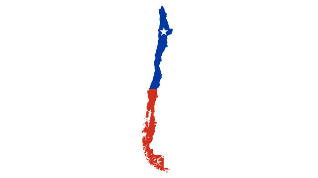 Vertical silhouette of Chile map icon featuring the iconic national flag design with vibrant red, white, and blue colors including the white five-pointed star symbol on a clean white background.