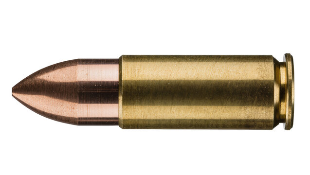 Single brass bullet with copper tip, isolated on transparent background