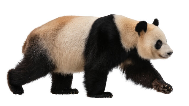 Giant panda bear walking, isolated on transparent background