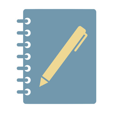 minimalist icon of a closed notebook and pen with bold color blocks Business concept