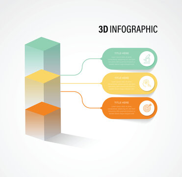 3d block layers business infographic template with 3 steps. Process diagram chart template for business presentation.