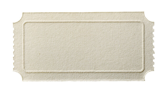 Blank beige ticket with perforated edges, isolated on transparent background
