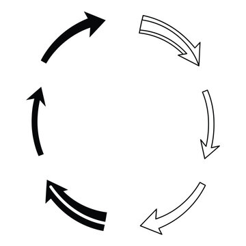 Diagrama de proceso circular con flechas blancas y negras en bucle continuo