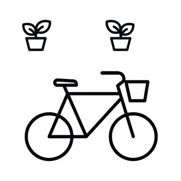 L&iacute;nea minimalista de una bicicleta y dos macetas
