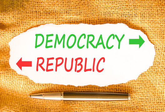 Democracy or republic words symbol. Concept words Democracy Republic on beautiful white paper. Beautiful canvas background. Business democracy republic concept. Copy space