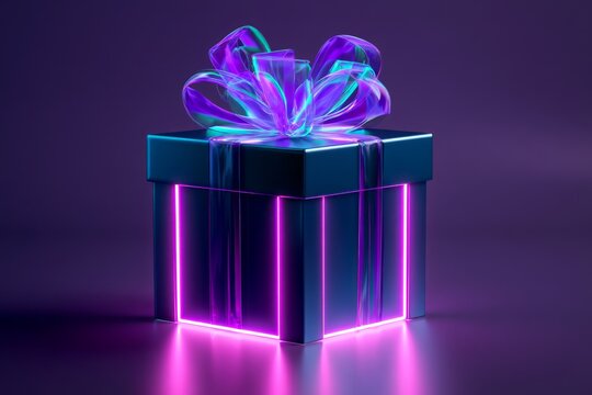 Hands Holding a Glittering Gold Gift Box with Red Ribbon from Above