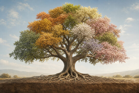 Rooted Tree With Many Colors One Shared Life
