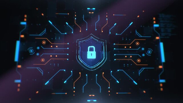Futuristic neon shield with a checkmark on a digital background. Concept of cybersecurity, data protection, digital safety, privacy policy, compliance and secure technology.