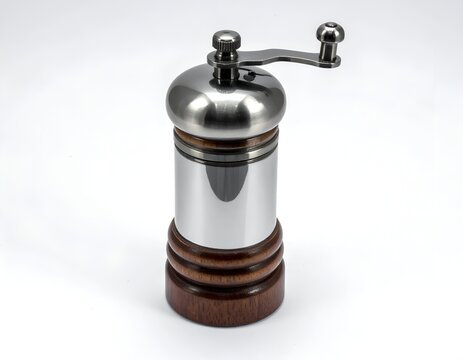 Wooden and Stainless Steel Manual Pepper Mill Grinder Isolated on White Background