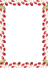 Obraz premium Watercolor Frame with Rosehip buds and leaves