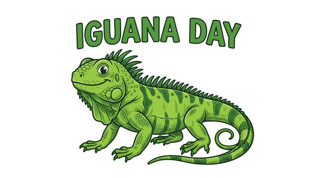 Iguana Day Green Lizard Illustration for Animal Awareness Celebration