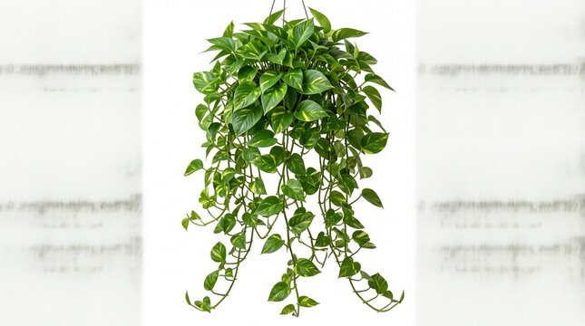 Green hanging pothos plant in a decorative metal basket