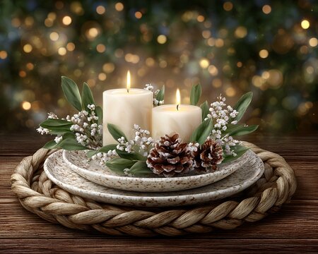Elegant Christmas candles centerpiece with pinecones greenery and festive holiday table decor