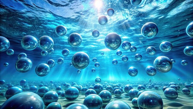 Blue bubbles float serenely upward from the ocean floor suspended in an endless expanse of shimmering turquoise water