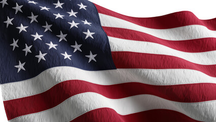Obraz premium Waving United States of America flag with stars and stripes, isolated on transparent background