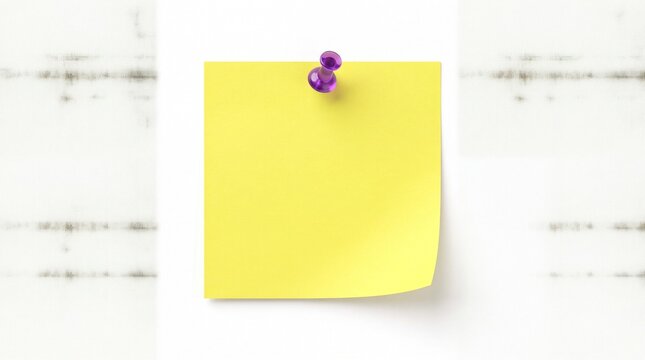 Yellow sticky note with a purple push pin