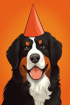 Bernese Mountain Dog Wearing a Party Hat