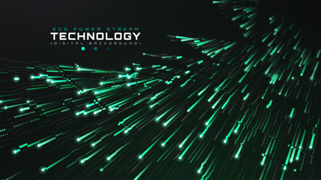 Fast Moving Green Light Glowing Dot Particle Line Diagonal Streams Background Shows Futuristic Eco Power Flow Concept Presenting Modern Cyber Technology Environment Data Network.