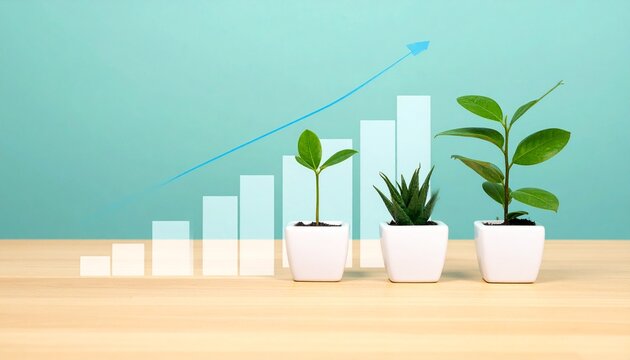 成長する植物と右肩上がりグラフの投資背景