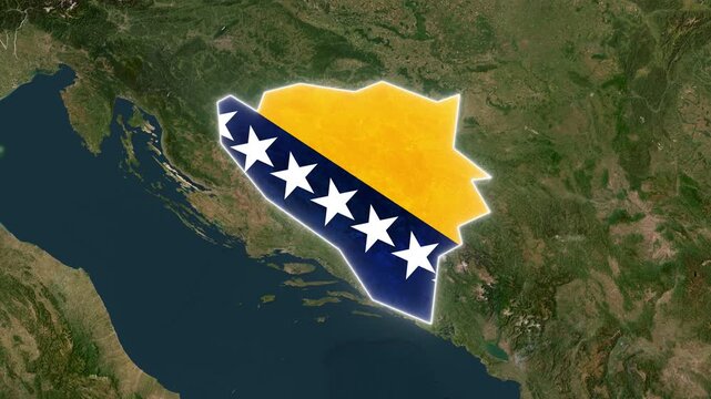 Bosnia and Herzegovina Map and Flag Location Highlight