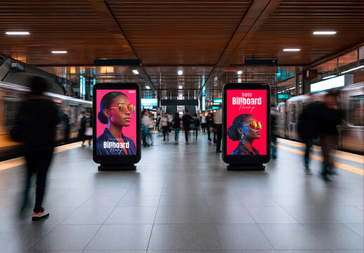 Digital Billboard Mockup on Subway Station