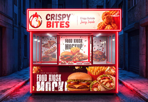 Outdoor Fast Food Stall Kiosk Mockup Template