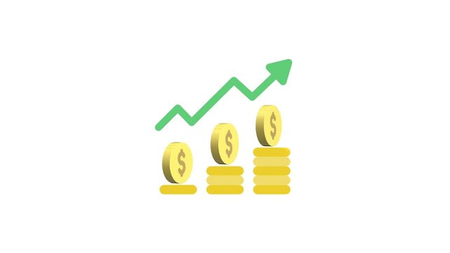 3d Dollar icon animation with rising arrow on green screen background. Money animation. 