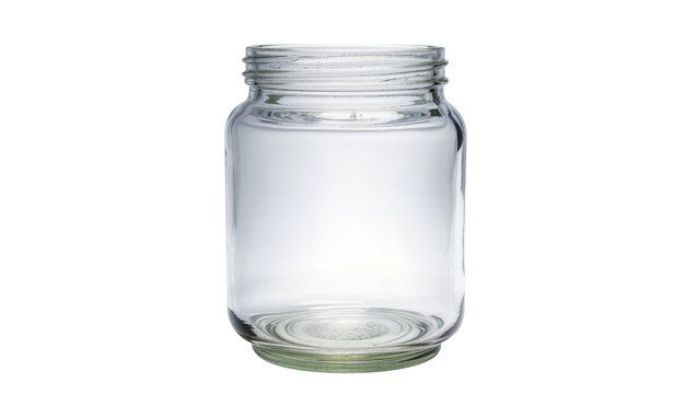 Empty clear glass jar with screw threads, isolated on transparent background