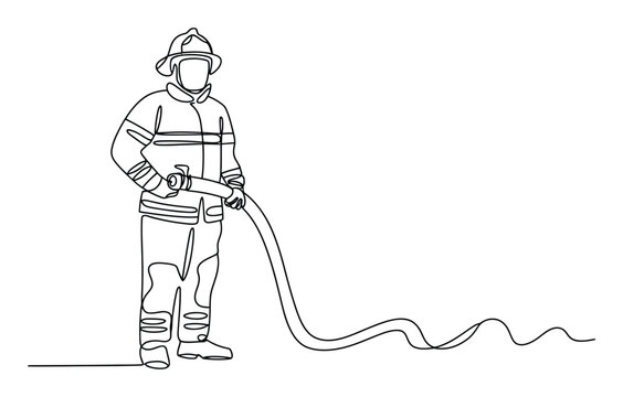 L&iacute;nea continua de un bombero con una manguera