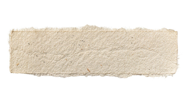 Rough textured beige paper strip with frayed edges, isolated on transparent background
