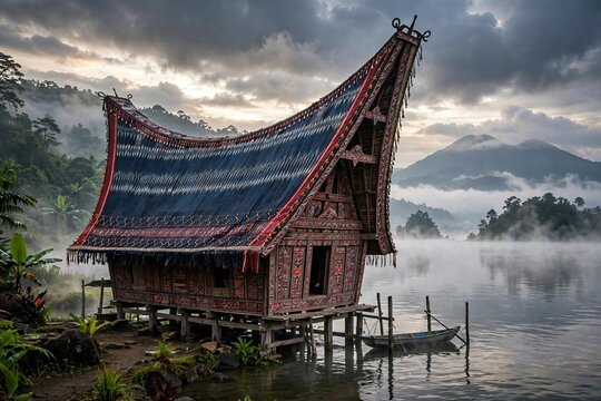 Traditional Batak House at Lake Toba Samosir Island North Sumatra Indonesia