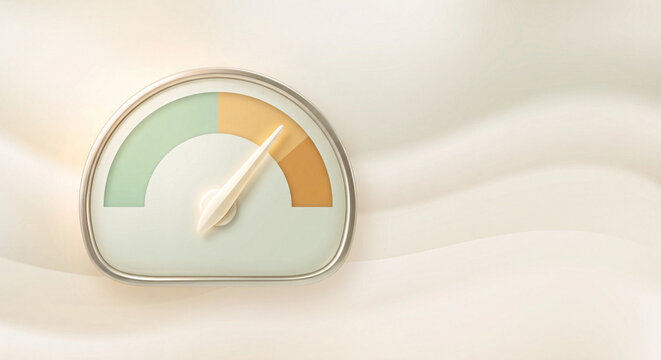performance gauge illustration with green and orange meter on soft beige background