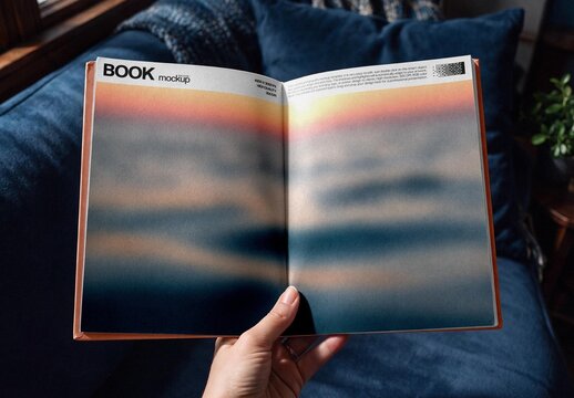 Open Book On Sofa Mockup