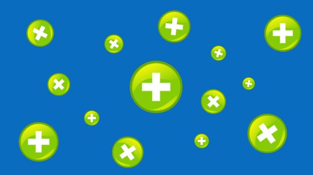 Plus icon animation. Multiple add  sign animation on Blue screen background. Plus icon pop up animation. 