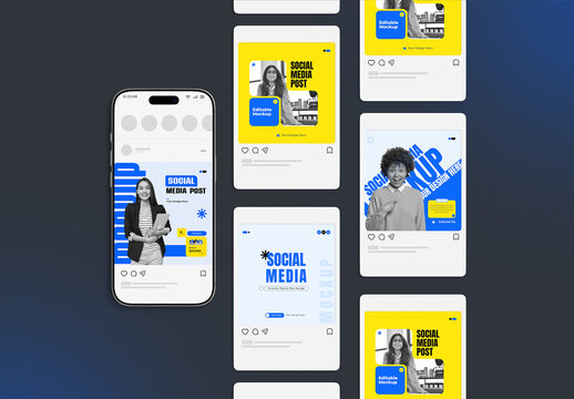 Social Media Post Mockup Set with Smartphone