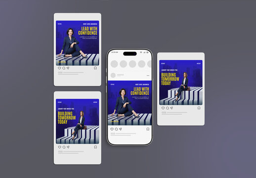 Social Media Post Mockup Set with Phone