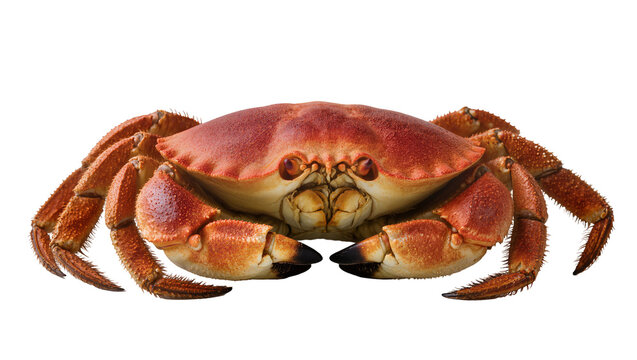 Red crab with hairy legs and claws, isolated on transparent background
