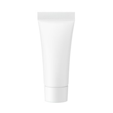 Blank plastic cosmetic tube mockup for design, branding, presentation of skin care, cosmetic, pharmacy products. Front view. Vector illustration isolated on white background. EPS10.