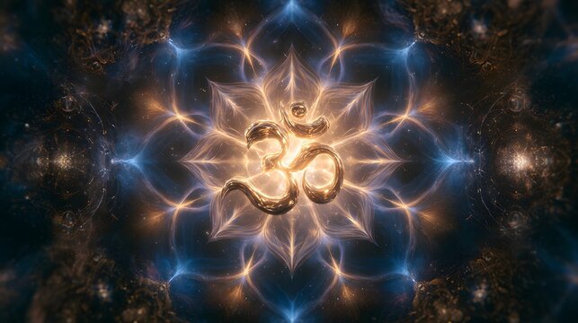 A scene in which a Siddham character appears in space, radiating light.