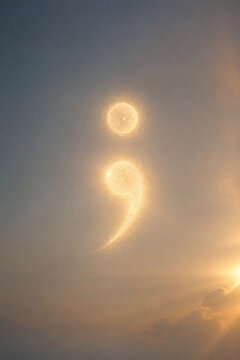 Glowing semicolon of hope in tranquil sky