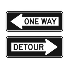 Fototapeta premium One way and detour traffic road signs with directional arrows for street navigation safety Vector