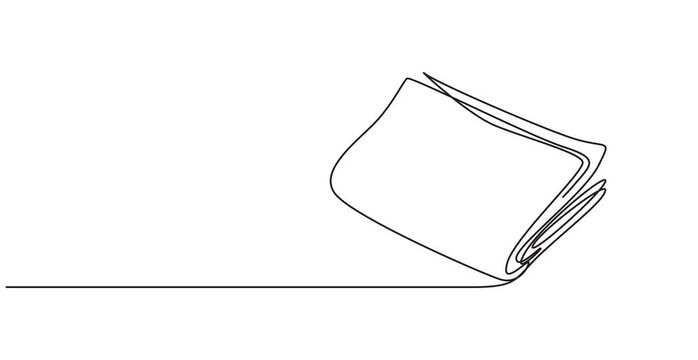 Animated self drawing of continuous line draw stack of news newspapers with cup of coffee.  Full length one line animation. 4K, newspaper continuous one line drawing animation