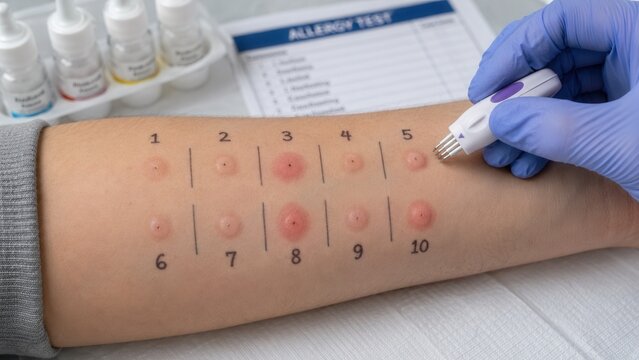 Allergy skin prick testing procedure showing positive reactions during clinical allergy assessment